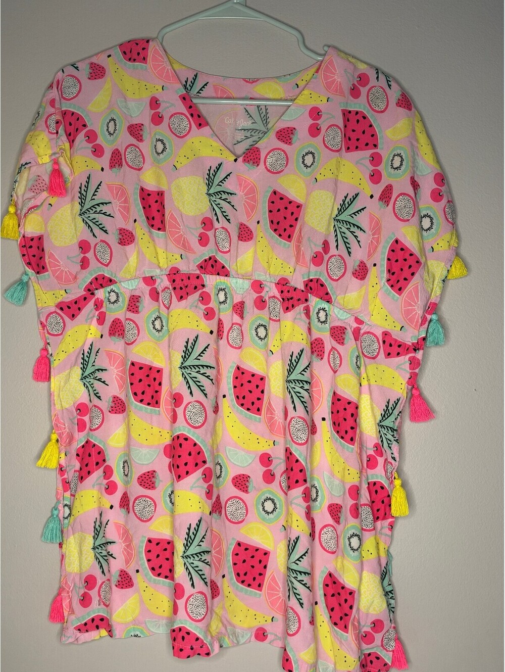 Cat & Jack girls tassel fruit print dress LARGE